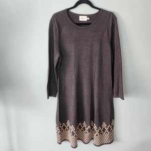 ELIZA J Gray Sweater Dress with Ivory swiss dots - Size L